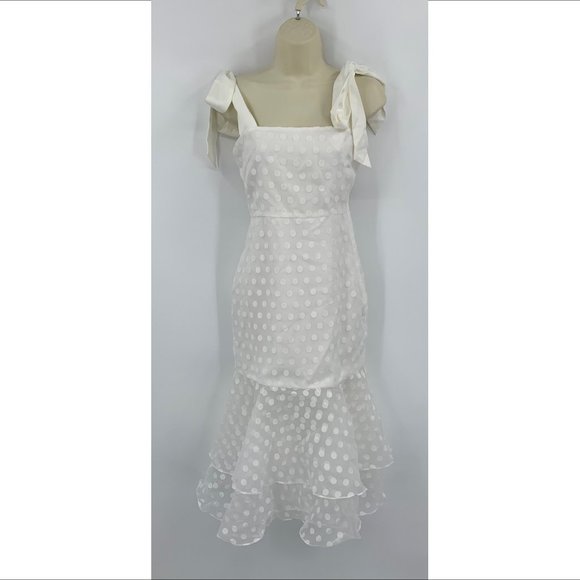 Lovers + Friends Day keeper midi dress white chiffon ruffle swiss polka dot XS - Picture 3 of 9